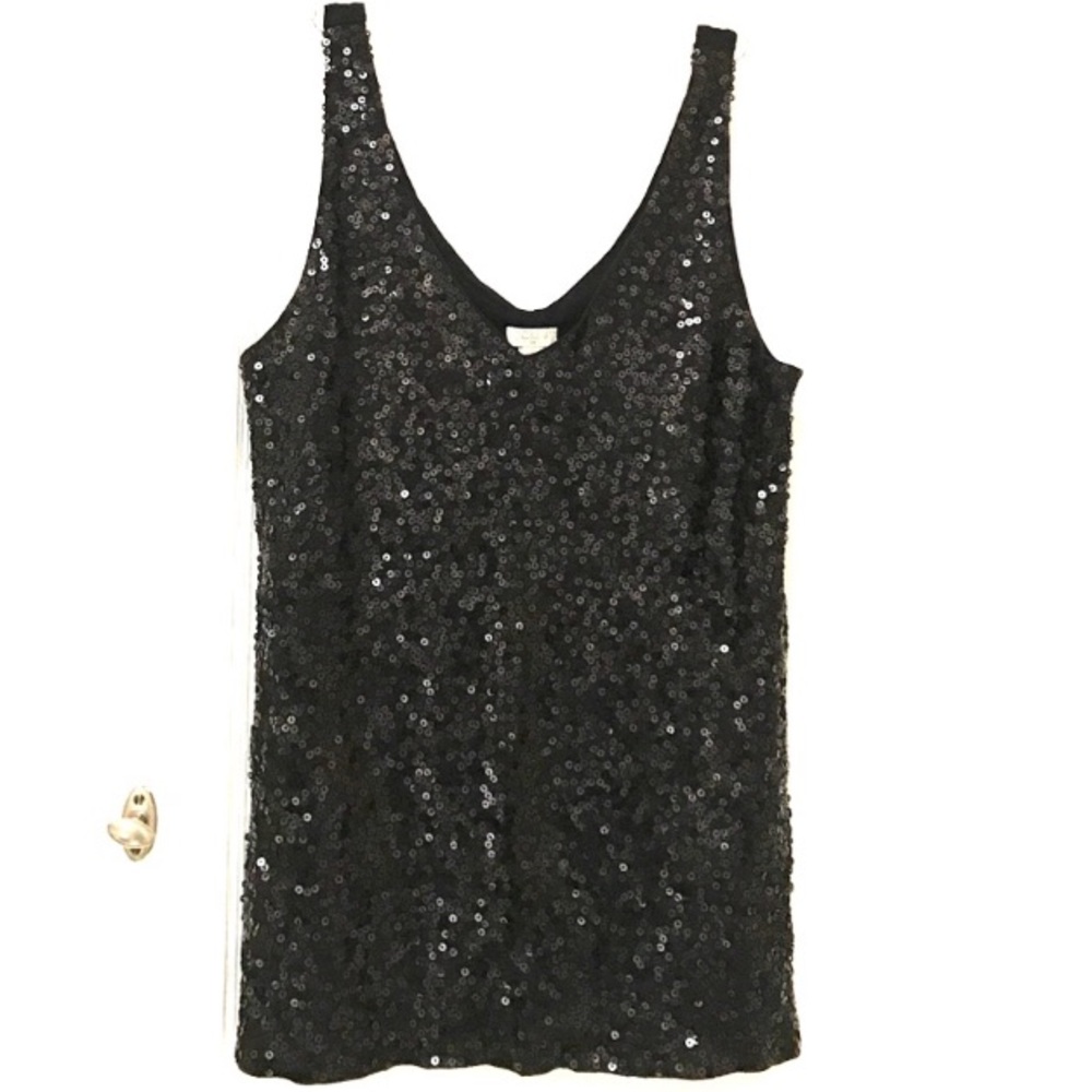 J. Crew sequin black v-neck tank top party shirt S